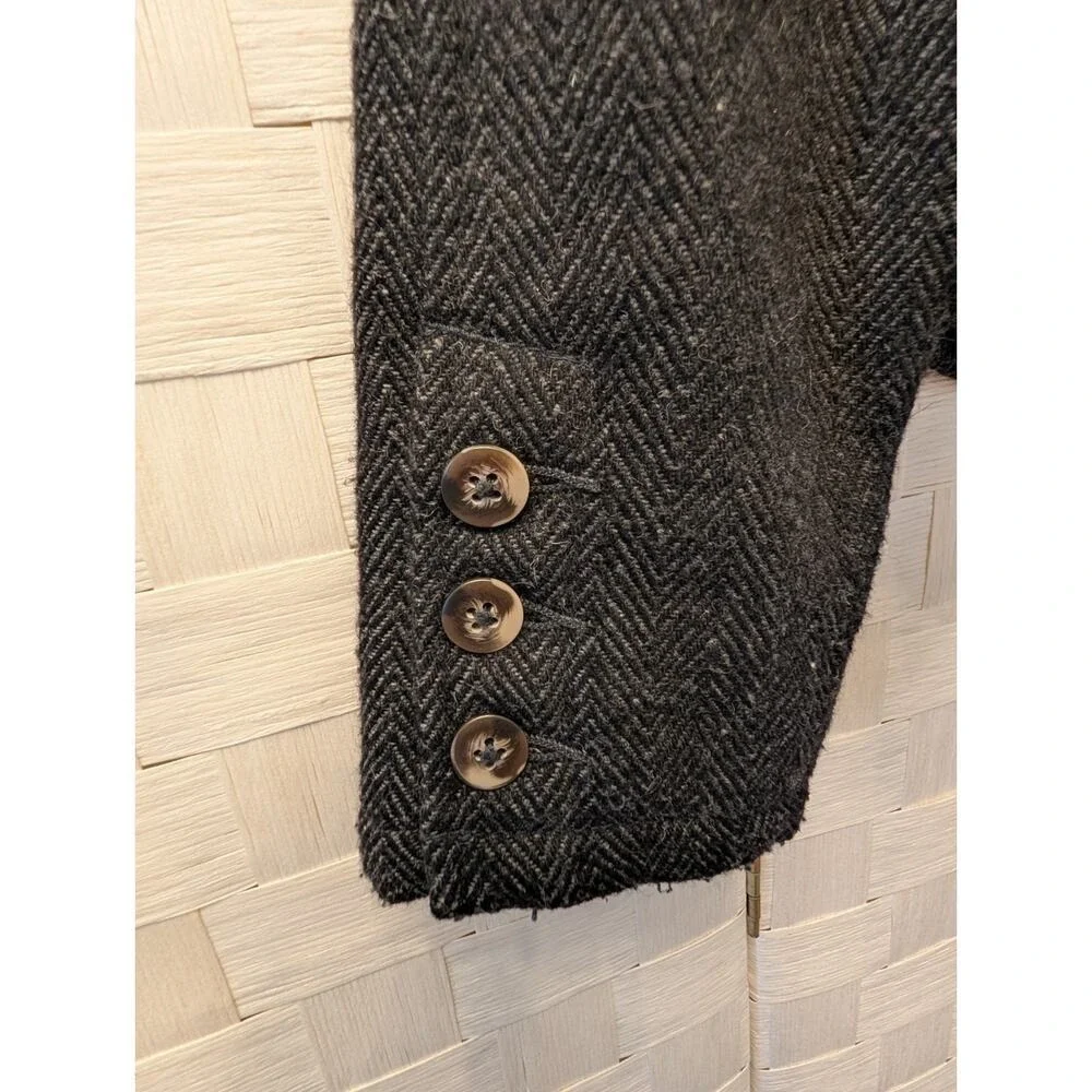 Free People Charcoal Herringbone Wool Blend Puff‎ Shoulder Blazer Jacket Gray
